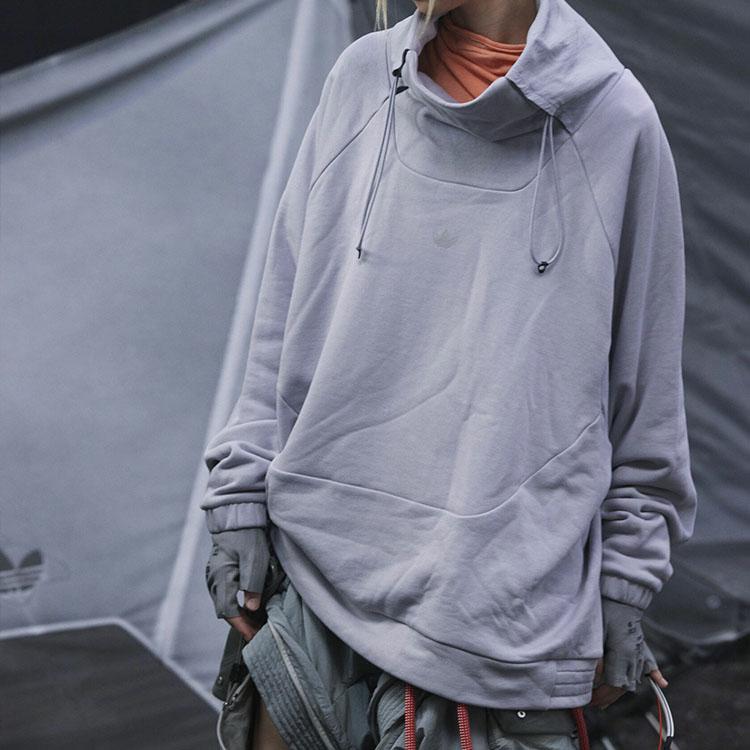 Adidas Originals X Hamcus Collaborative Capsule Collection High Collar Drawstring Pullover Sweatshirt Men Tops Glory-Grey HY6365