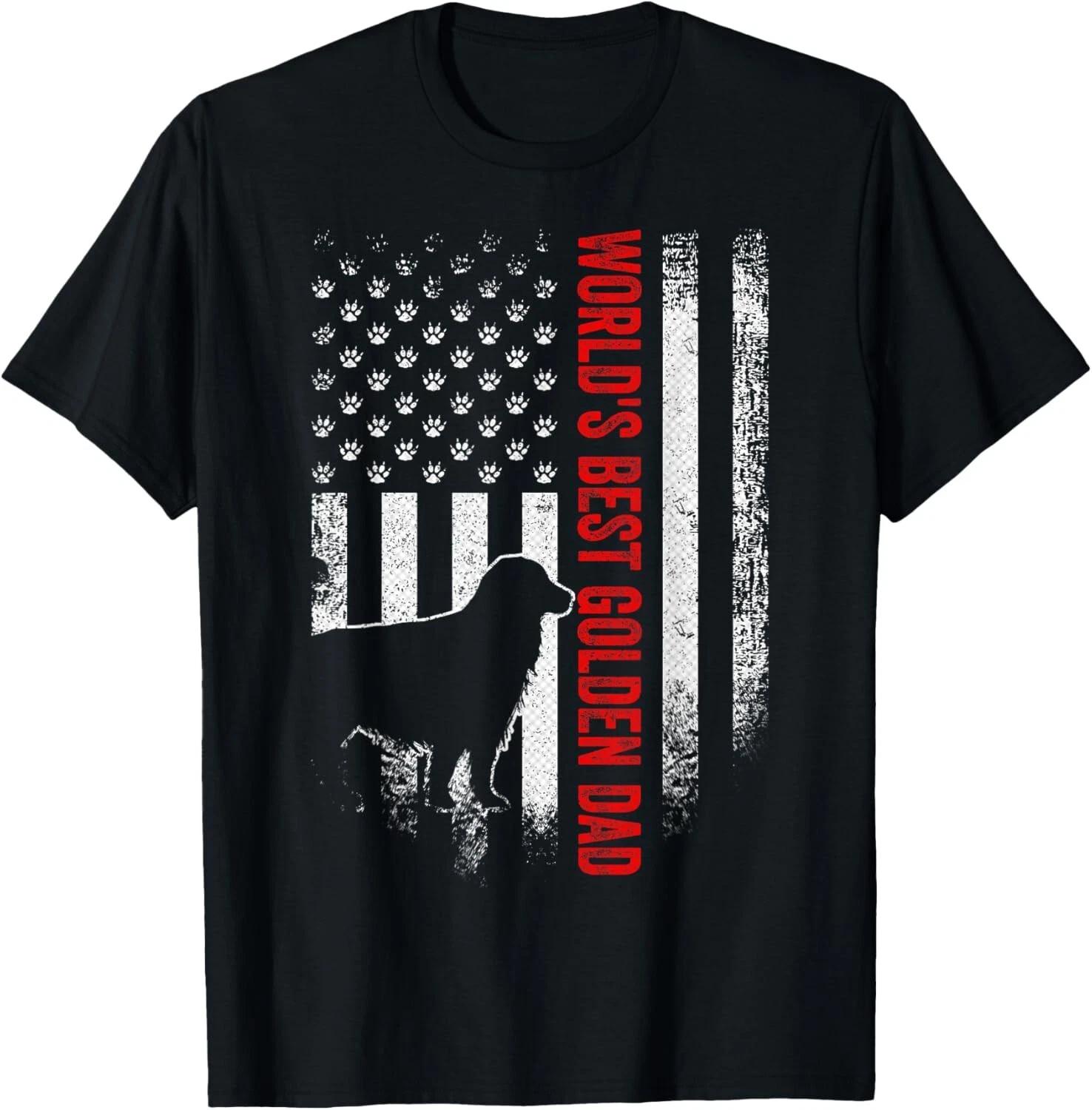 Funny Dog Vintage American Flag World s Best Golden Retriever Dad Gift T-Shirt L