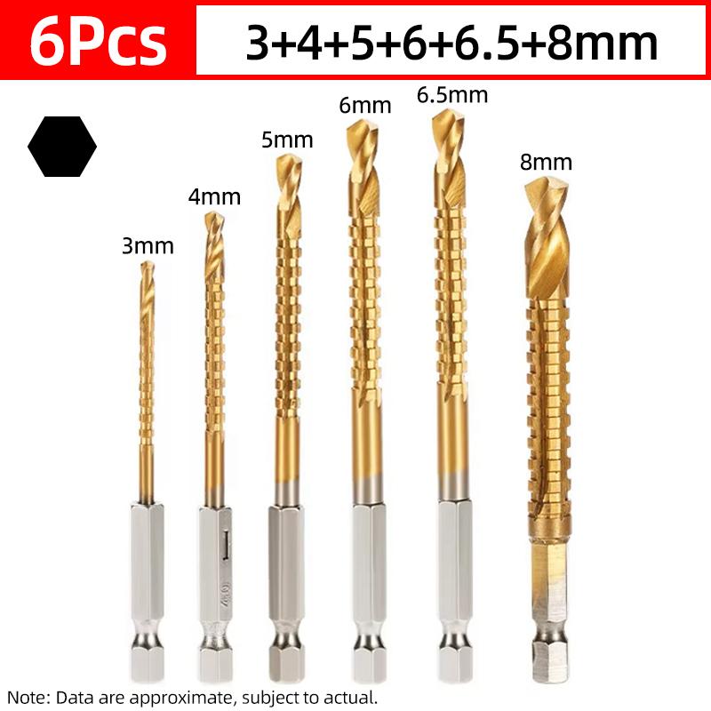 HSS Titanium Serrated Drill Bit Set 3/4/5/6/6.5/8mm Grooving Cutting Hole Saw Twist Drill Bits Round/Hex Shank Wood Metal Tools