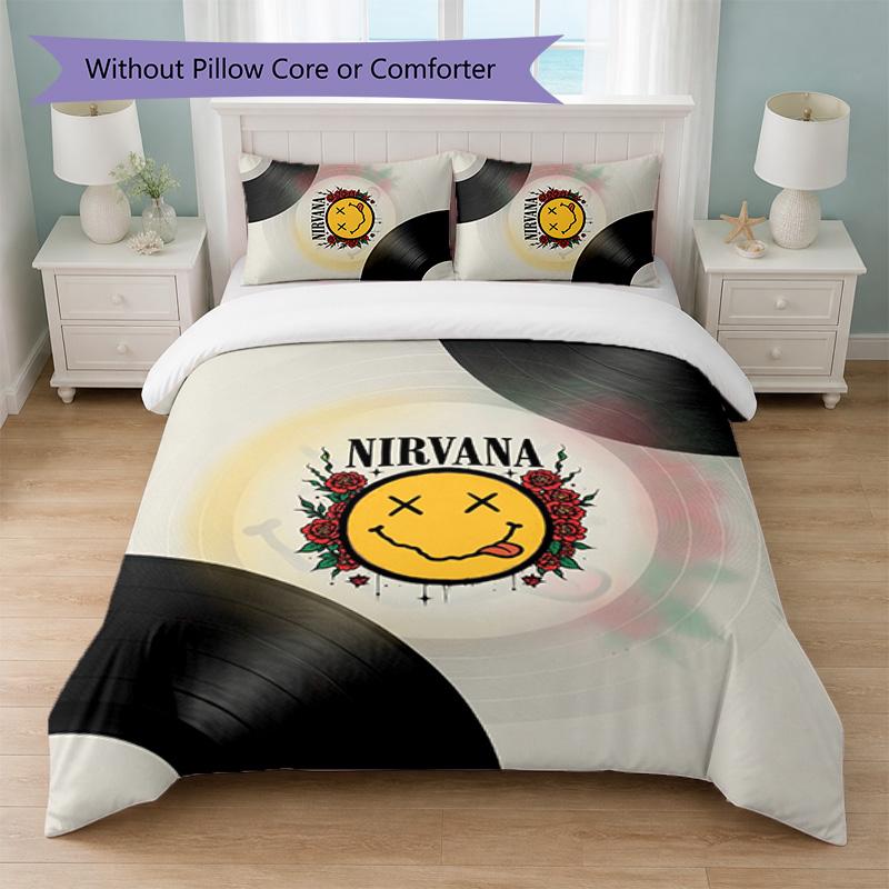Set Biancheria da Letto 3 Pezzi Stampa Nirvana Copripiumino con Due Federe Biancheria da Letto Morbida per Camera da Letto Domestica