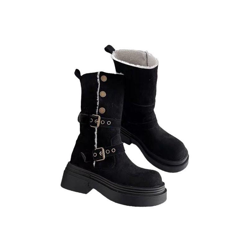 British American thick-soled Martin velvet women's snow boots retro 2025 new winter long tube heightening Martin boots