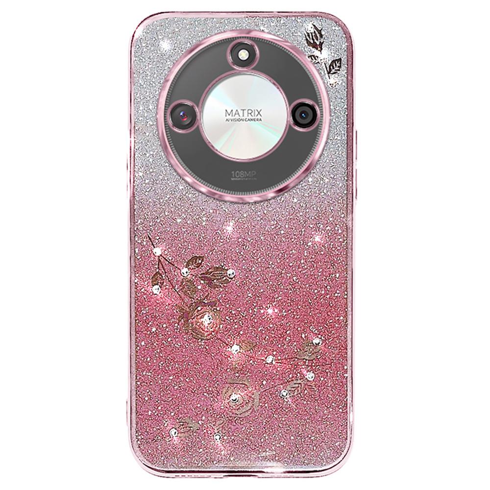 For Honor X60 5G Case Flower Pattern TPU Gradient Phone Cover with Lanyards