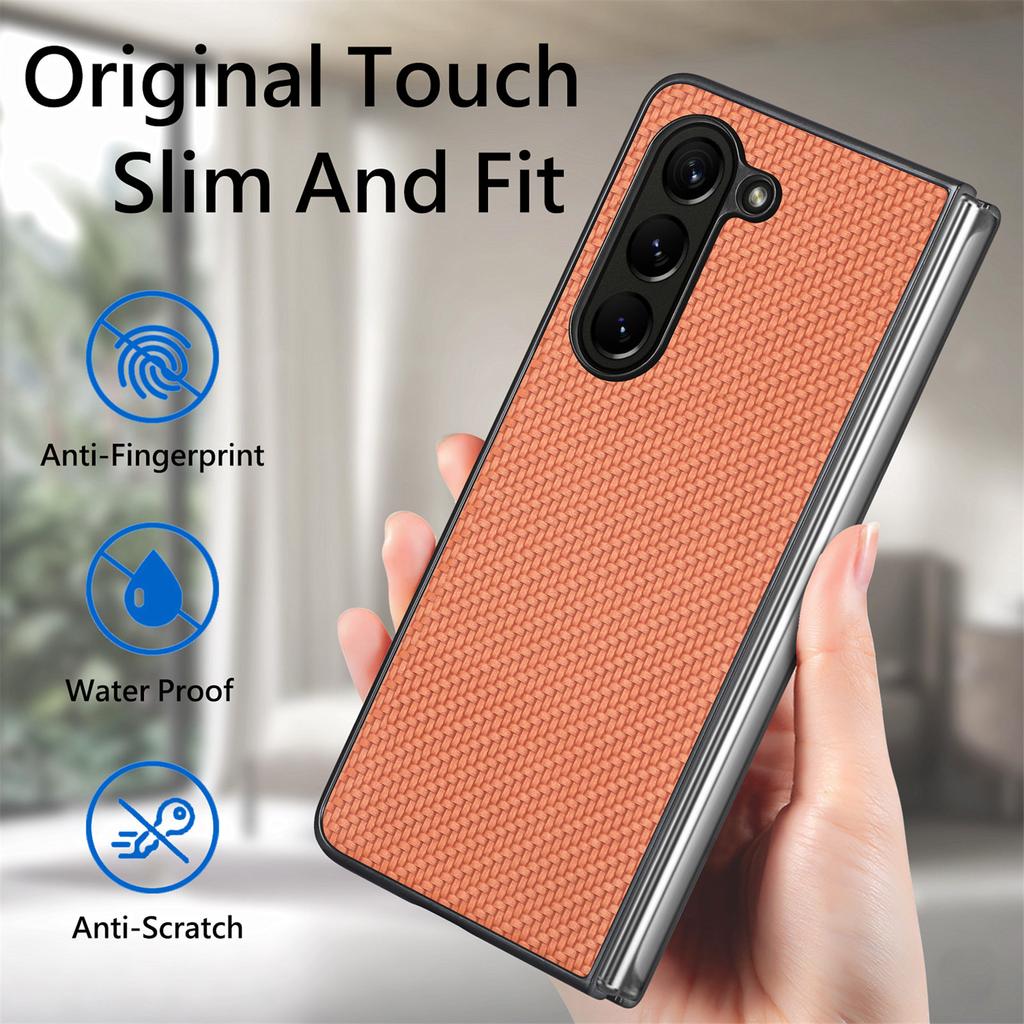 For Samsung Galaxy Z Fold6 5G Case Carbon Fiber Texture Leather Back Cover Anti-Slip