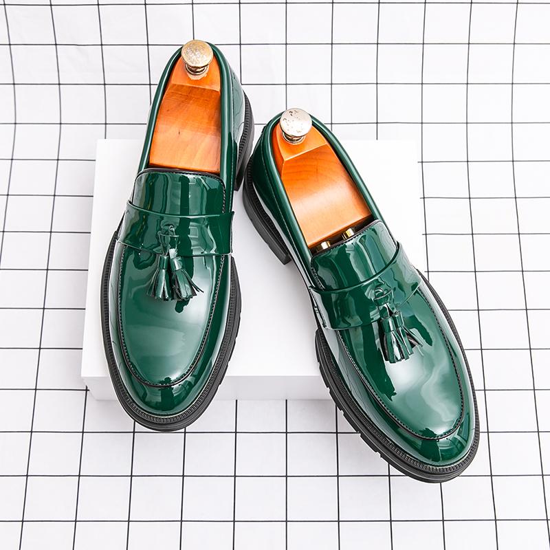 

Fashion Fashionable Banquet Business Men s Comfortable Tassel Leather Shoes Brand New Men s Patent Leather Glossy Breathable Loafers 38 зелёный