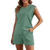 Women's Sleeveless Top And Shorts Two-Piece Set Fashionable Casual Comfort Color Set With Pockets