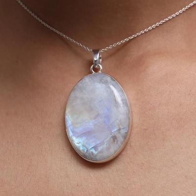 Rainbow Moonstone Oval Gemstone Pendant Necklace, Solid 925 Sterling Silver, Handmade Jewelry, Statement Jewelry, Designer Jewelry