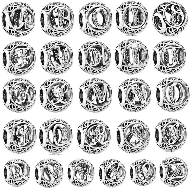 Copper 26 Letter A-Z Alphabet Beads Charm Fit Original Pan Bracelet Bangle Accessories Diy Jewelry For Women