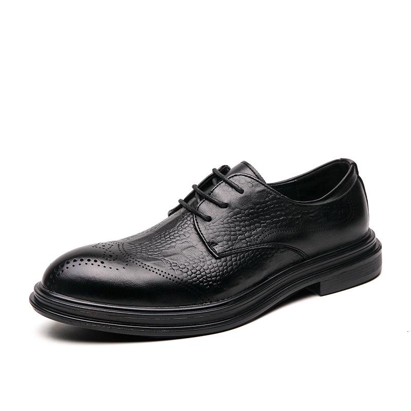 Men s Brogue Leather Formal Shoes - Retro British Pointed Toe for Spring & Autumn 38 чёрный
