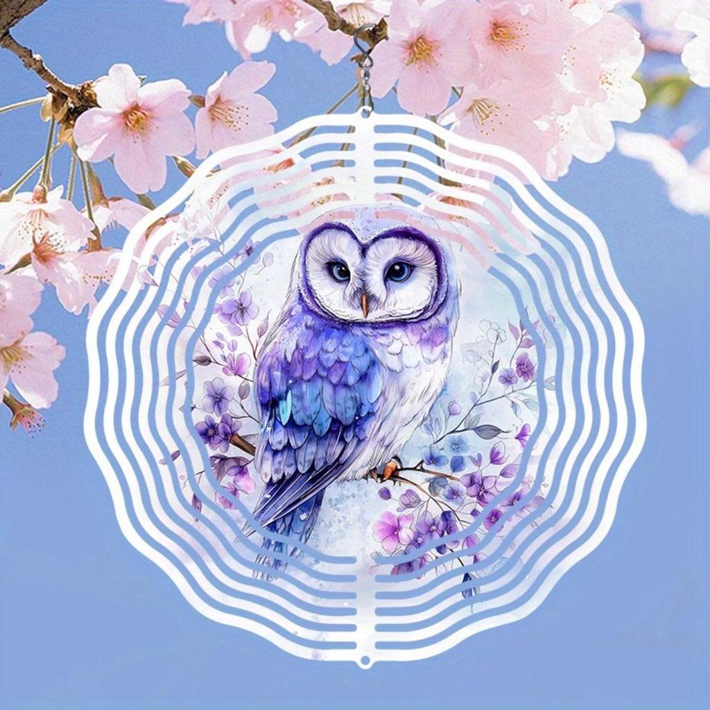 Colorful 2D Owl Wind Spinner Metal Garden Decor with Floral Design for Outdoor Patio Yard Decoration No Electricity Needed Durable Gift