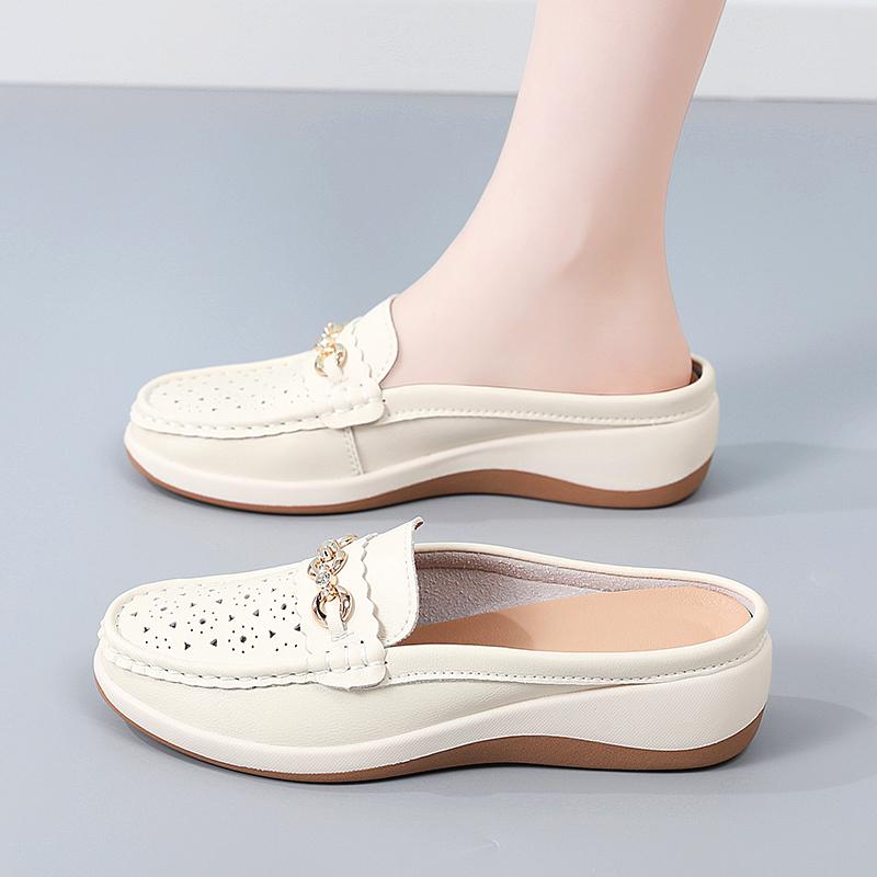 Ladies Platform Loafers Casual Elegant Leather Clog Slippers Backless Mules Women Thick Sole Sandals