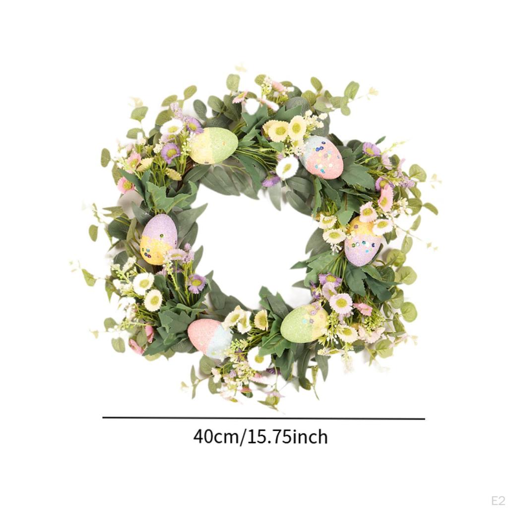 18 Zoll/45 cm Osterkranz mit bunten Eiern, Blättern, Gänseblümchen Künstliche Handgemachte Girlande für Zuhause,