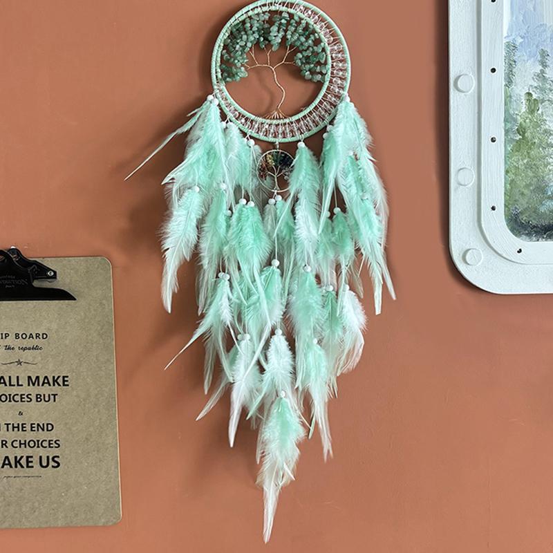 Handmade Crystal Stone Wind Chimes Dream Catcher Colorful Feathers Bedroom Hanging Ornaments Wall Pendants Festival Party Gifts