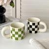 Ins-Style Chessboard Ceramic Mug with Coaster