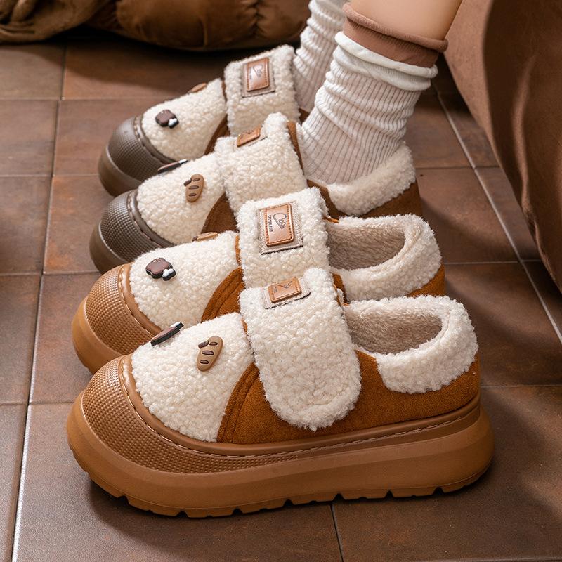 Velcro thickened non-slip cotton slippers fashion shoes bag heel cartoon warm home slippers winter