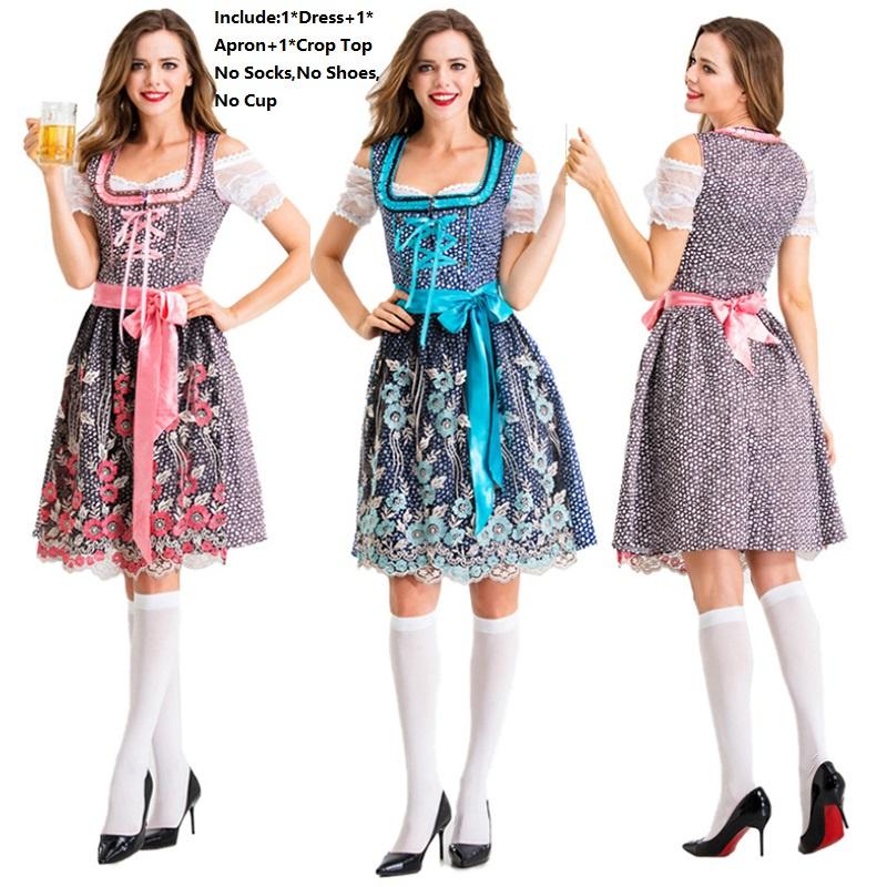 Women Dress Dirndl German Oktoberfest Bavarian Beer Wench Costume Maid Cosplay