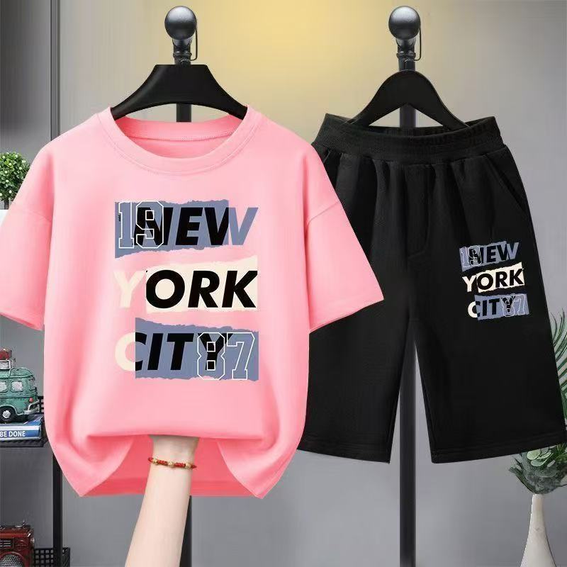 Personalized Cartoon Letter Printed Men's T-shirt and Shorts 2 Piece Set Summer Casual Outfit for Men's and Women's T-shirt Set