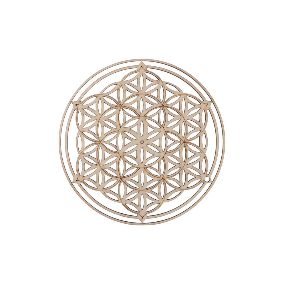 Wooden Wall Art Home Decor Flower Of Life Energy Mat Decorative Boards Crafts Slice Wood Base Coasters Sacred Geometry Ornament