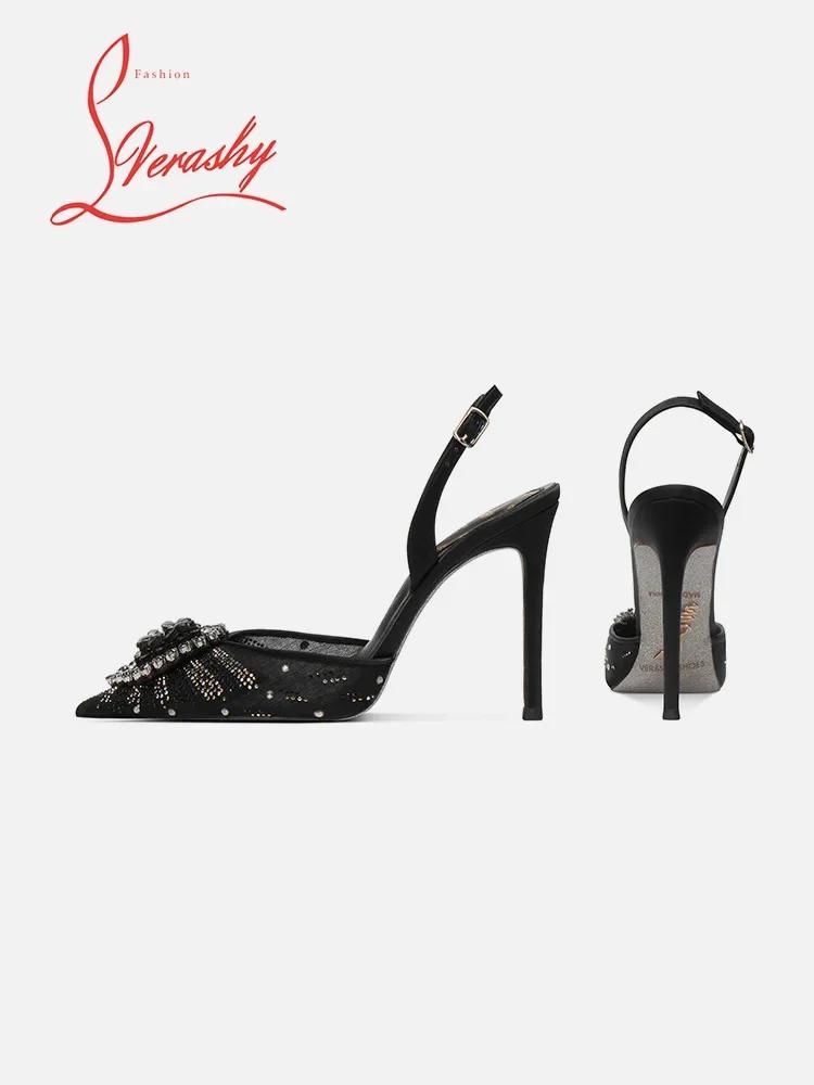 Fashion 2025 New Rhinestone Toe Cap Sandals for Women with a Straight Buckle and Pointed Tip, Sexy Temperament, Socialite Single Shoes