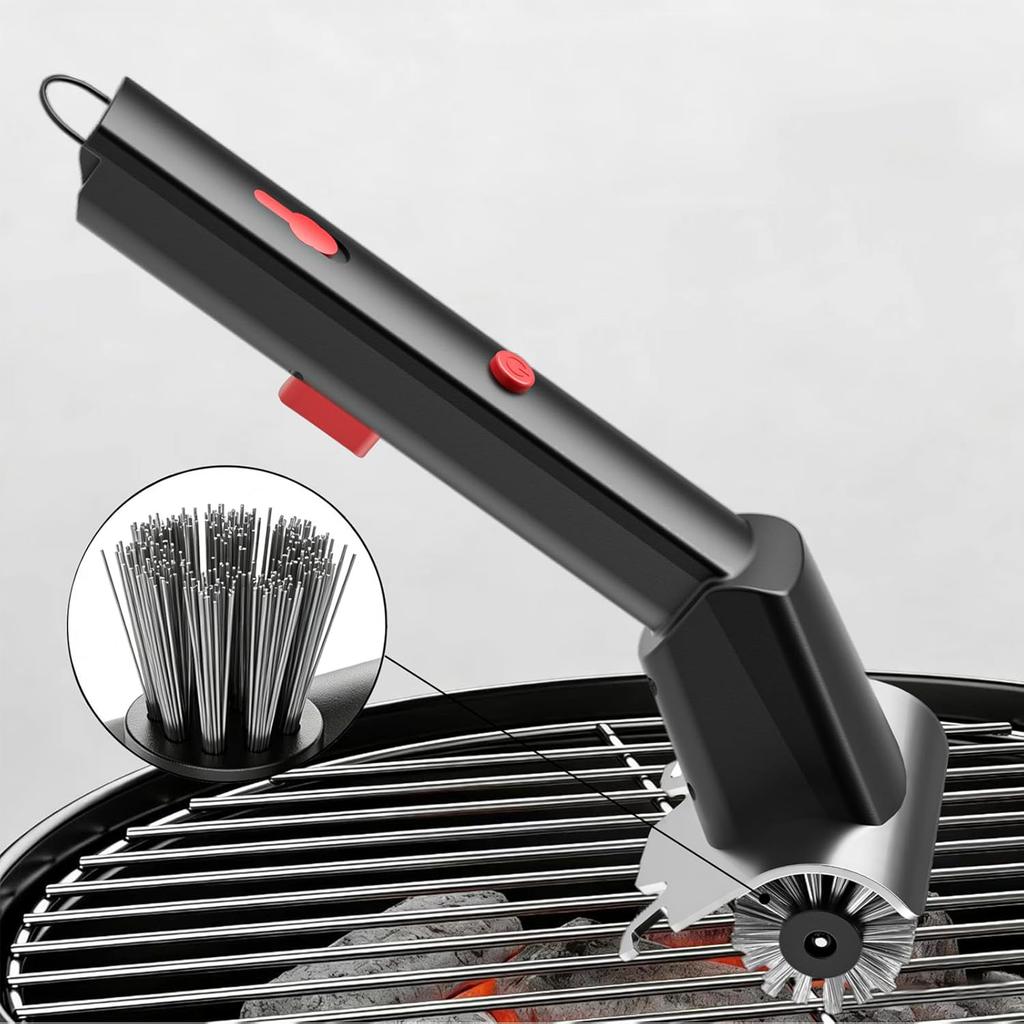 2600mAh Stainless Steel Electric Grill Brush with Water Spray & LED Light 100 Mins Runtime Heat Resistant for Cleaning Various
