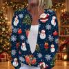 Women's Casual Stylish Christmas Print Long Sleeve Button Down Knit Cardigan