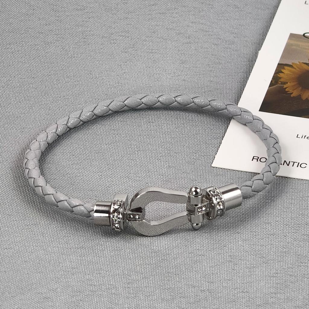 2026 Red Rope U-shaped Fred Micro-inlaid Half-brick Leather Rope Horse Buckle Hoof Non-fading Bracelet