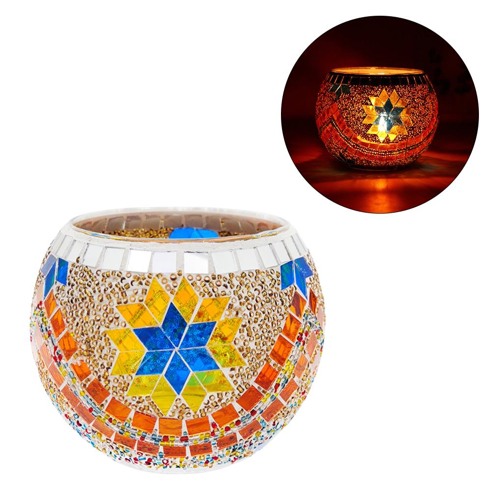 

Mosaic Glass Candle Holder Votive Tea Light Candlestick Jar Table Wedding Banquet Birthday Dinner Decor Ornament желтый оранжевый