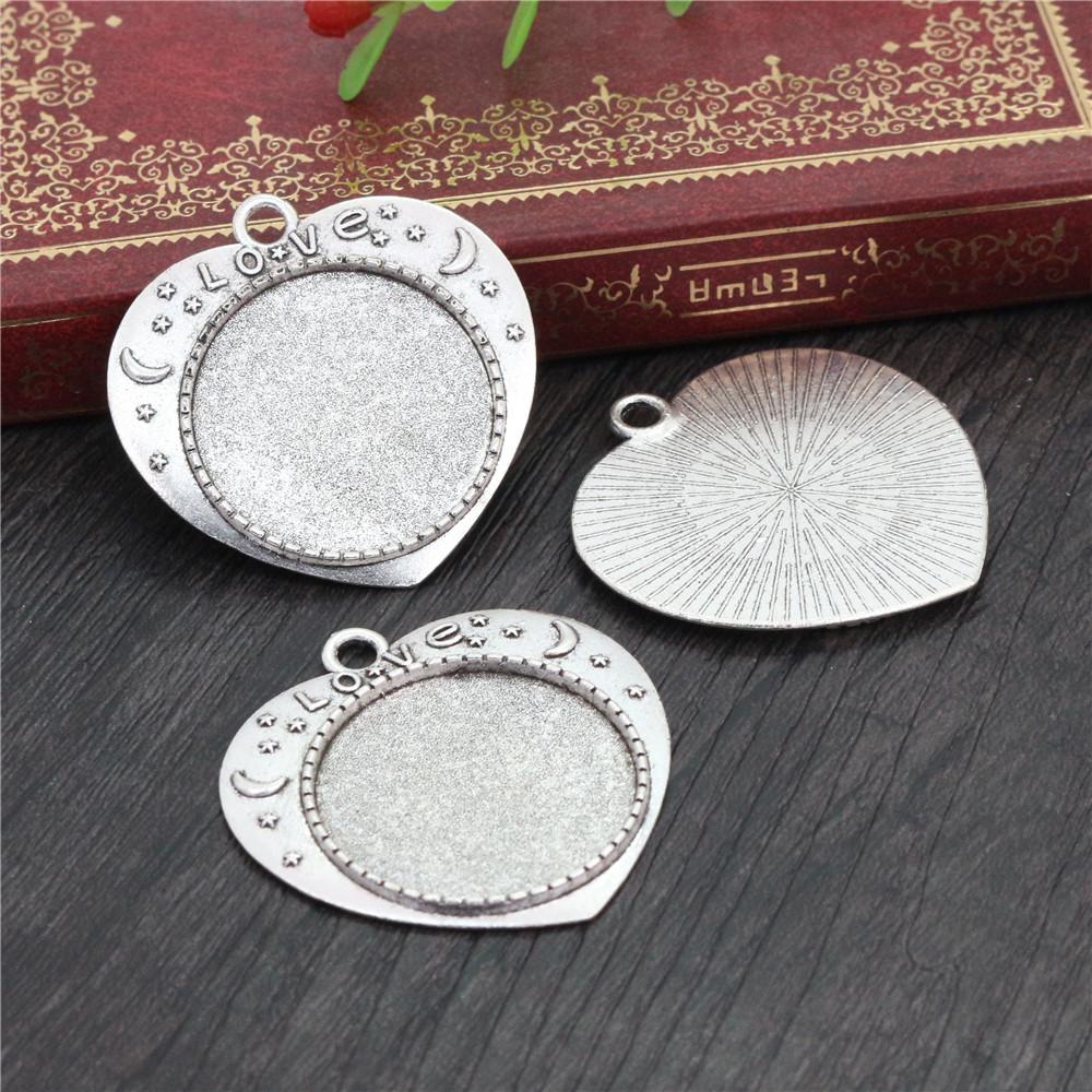 New Fashion 5pcs 25mm Inner Size Black Antique Silver Plated Bronze Flower Simple Style Cabochon Base Setting Charms Pendant