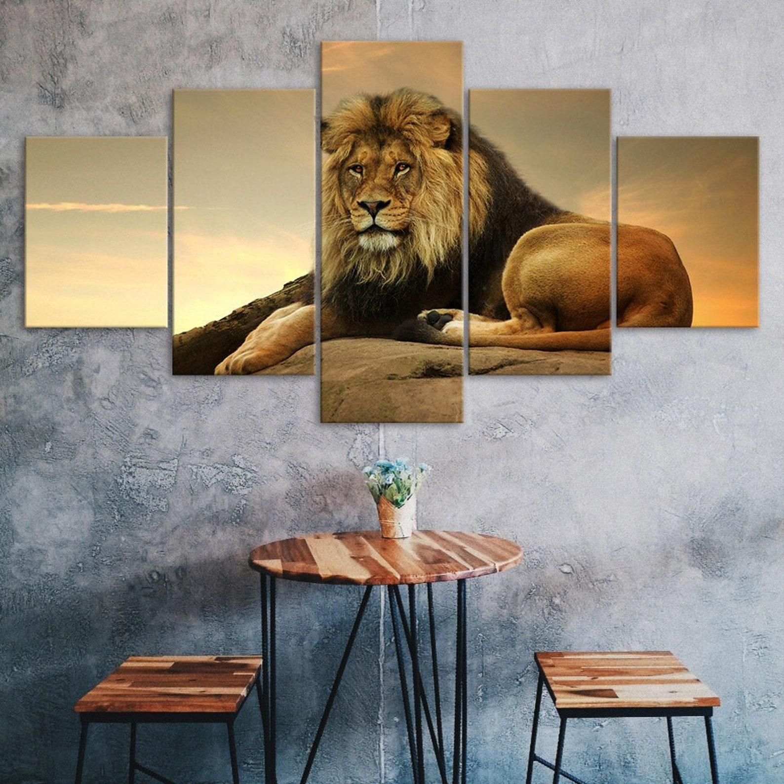 

Lion The King Of Beasts Jungle Wild Forest Empire 5 Piece Five Panel Wall Canvas Print Modern Art Poster Home Decor Gift For Him For Her 20X35 20X45 20X55CM