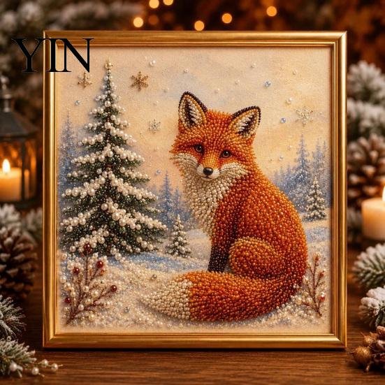 Unique DIY Christmas Decor Faux Pearl Art Kit, Winter Scene Painting Artistic Bead Kits 3D Sparkling Animal Wall Craft Kit for Adults, Holiday