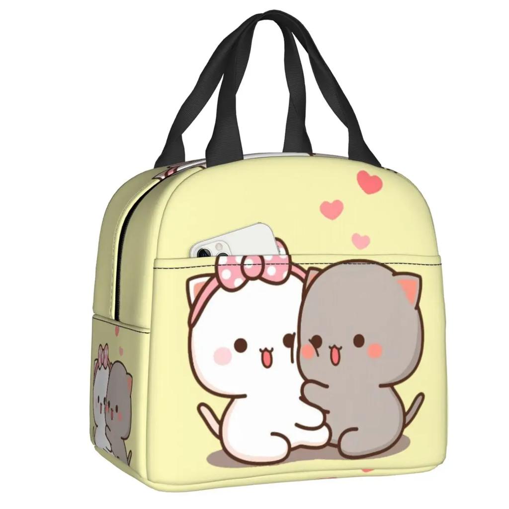 Cartoon Mochi Katze Peach Und Goma Brotdose Frauen Wiederverwendbar Auslaufsicher Kühlbox Thermisch Essen Isoliert Lunchtasche Kinder Schule Kinder
