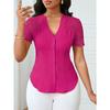 Top la modă, versatil, cu un singur nasture, de culoare uni, mulat, brodat, cu deschidere în față, cu mânecă scurtă