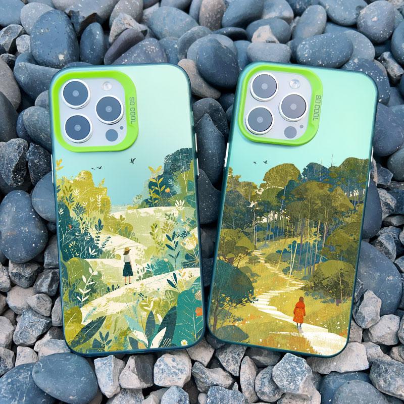 Spring Scenery in Field Phone Case For iPhone 14 12 11 13 Pro Max 13 Mini 15 Pro Max Plus Shockproof Laser Back Cover Funda Case