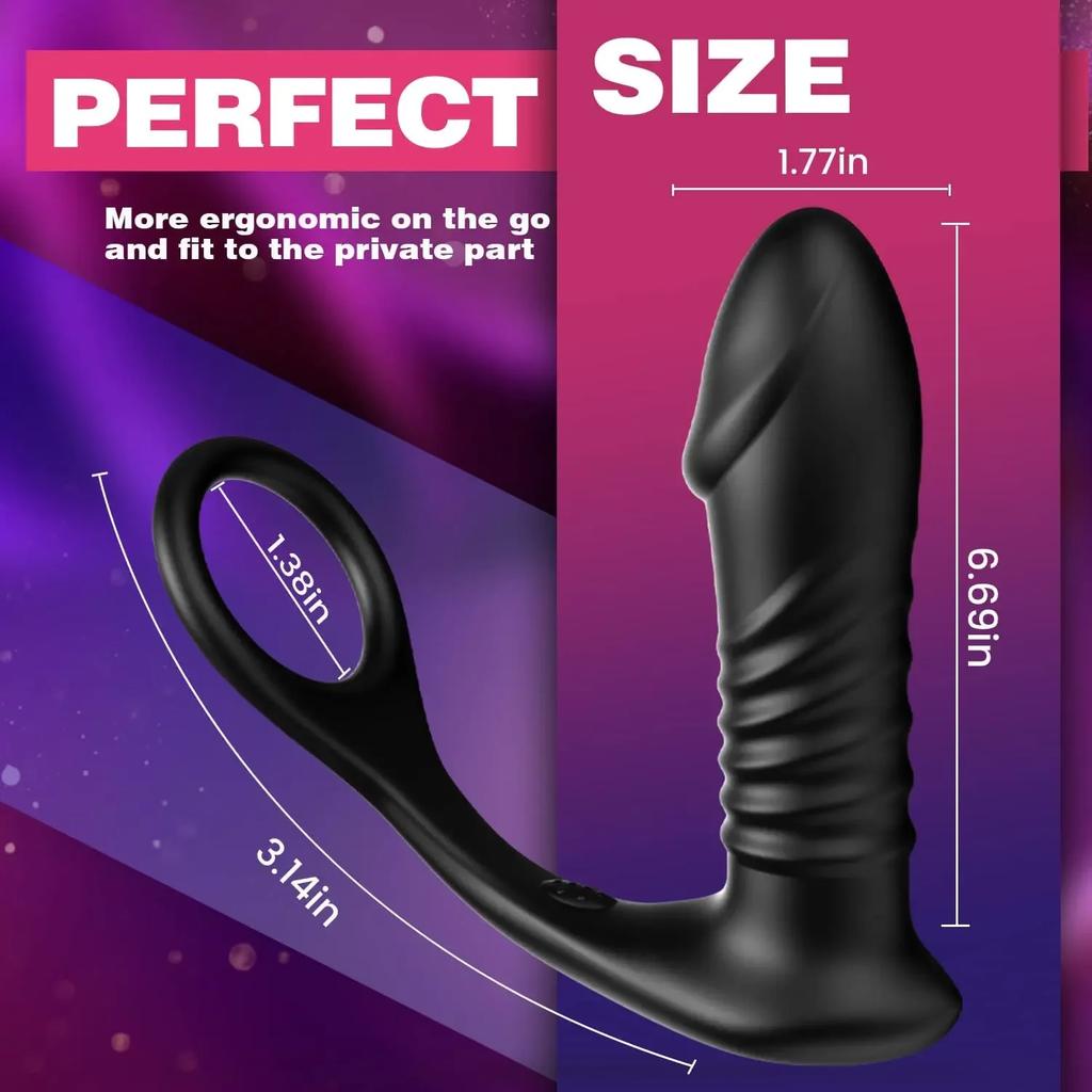 Thrusting Vibrating Anal Vibrator for Men Prostate Massager Cock Ring Anal Butt Plug G Spot Massager Male Sex Toys for Couples