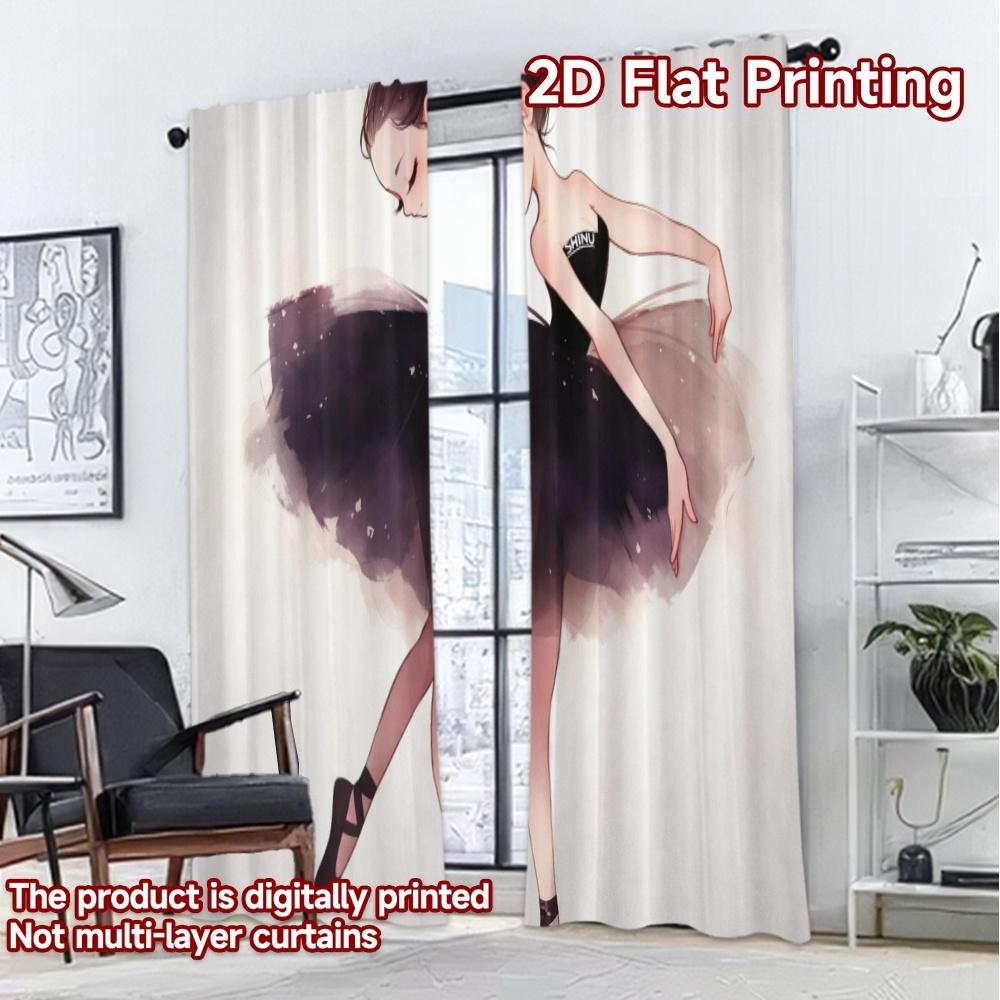 2D FLAT PRINTING 2pcs Curtains (Without Rod) Elegant Ballerina Dancing Fashionable Chic Curtains Prints Light Filtering Curtains