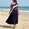 Women’s Short Sleeve V Neck Maxi Dress with Star and Stripe Print Loose Fit Casual A Line Long Dress for Summer Daily Wear