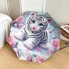 1pc Adorable White Tiger Cub with Pink Roses Umbrella with Plastic Handle,Suitable for All Seasons Home Travel Outdoor UmbrellaDD034