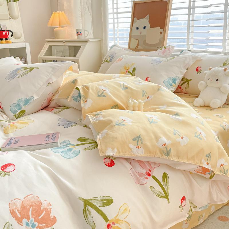 Pastoral Style Plant Cashmere Print Four-piece Bedding Set Dormitory Fresh Bed Sheet Three-piece Set