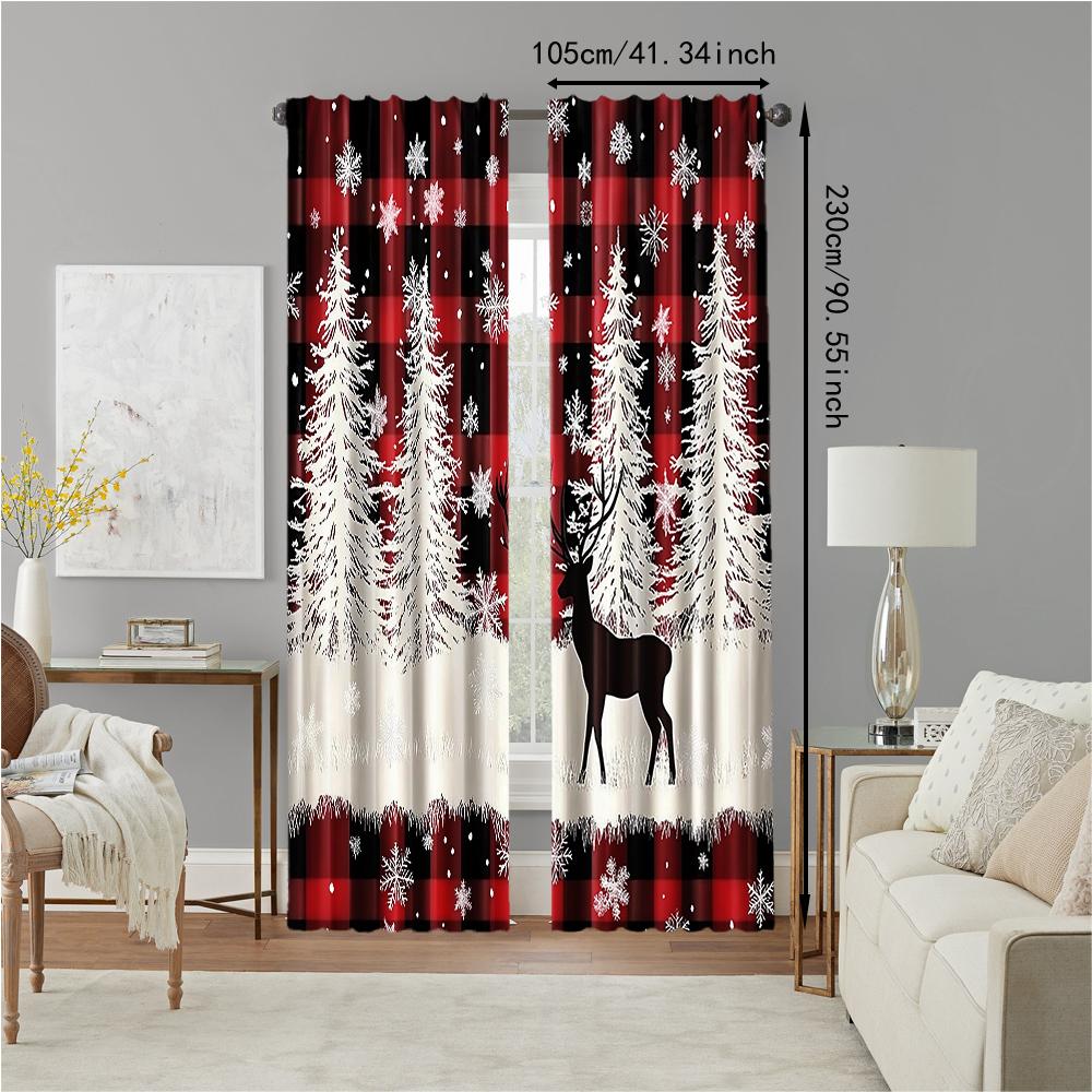 2Pcs Christmas Snowflake Window Curtains For Living Room Bedroom Holiday Atmosphere Decoration Rod Pocket Design Privacy