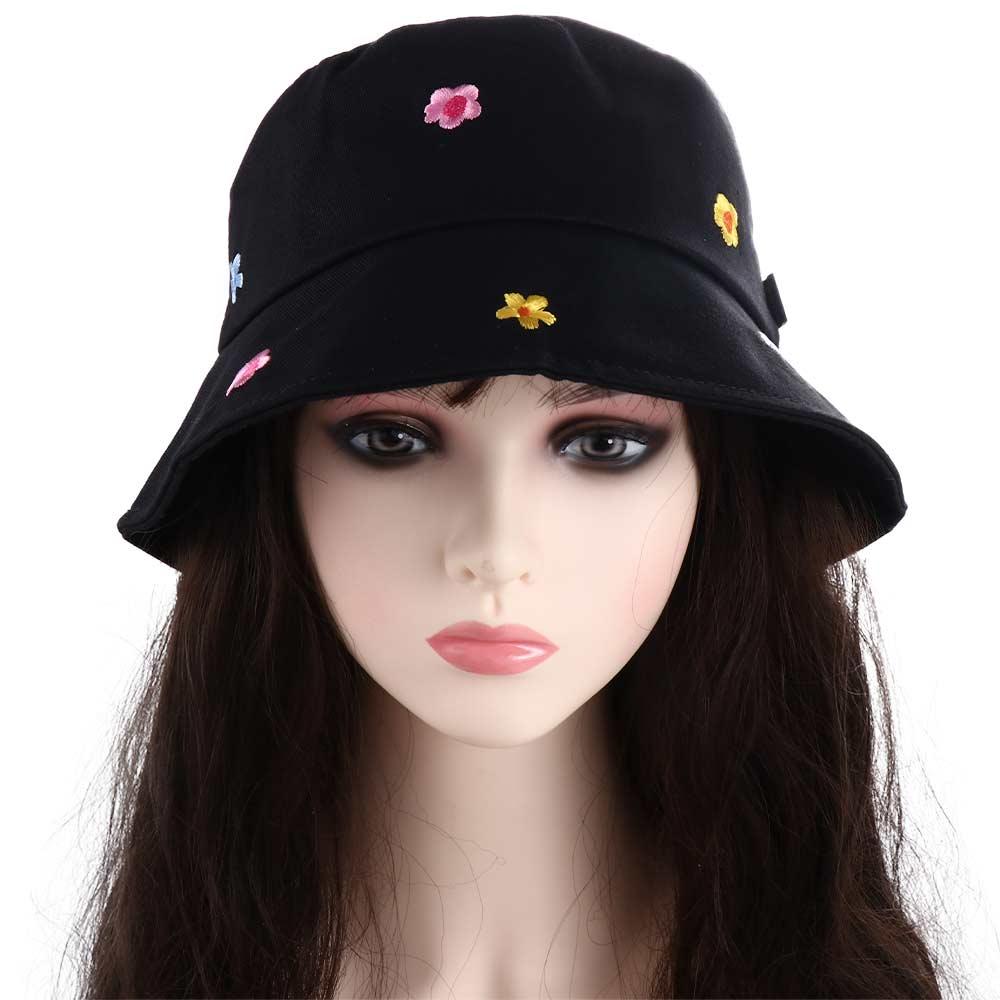 Casual Style Beach Embroidery Cotton For Women Girl Visor Cap Bucket Hat Sun Protection Sun Cap