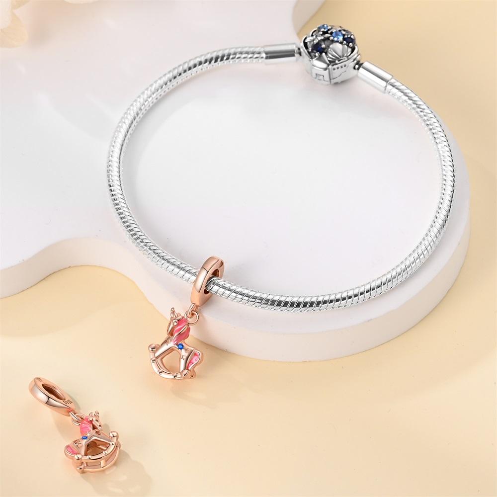 Original Copper Charms Luxury Rose Gold Dreamy Horse Pendant Beads Fit Bracelet Diy Women Making Delicate Gift
