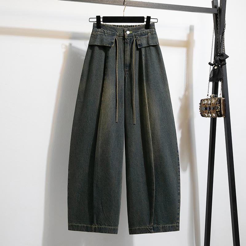 DIMANAF 2026 Summer New Plus Size Women Jeans Fashion Lady Clothing Long Pants Denim Cotton Loose Casual Elastic Waist