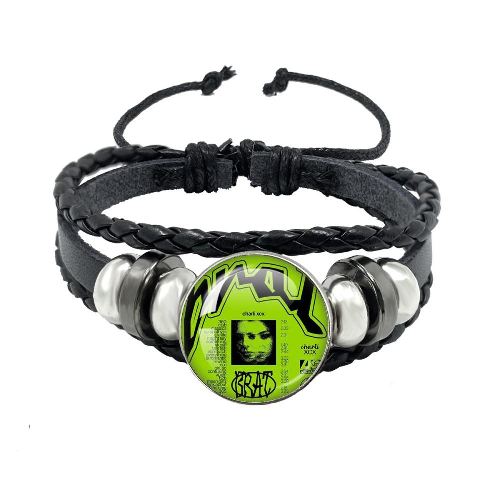 Album BRAT Charli XCX Kreatives Schwarzes Seil Knopf Glas Cabochon Lederarmband Schmuck Charme Fans Geschenk