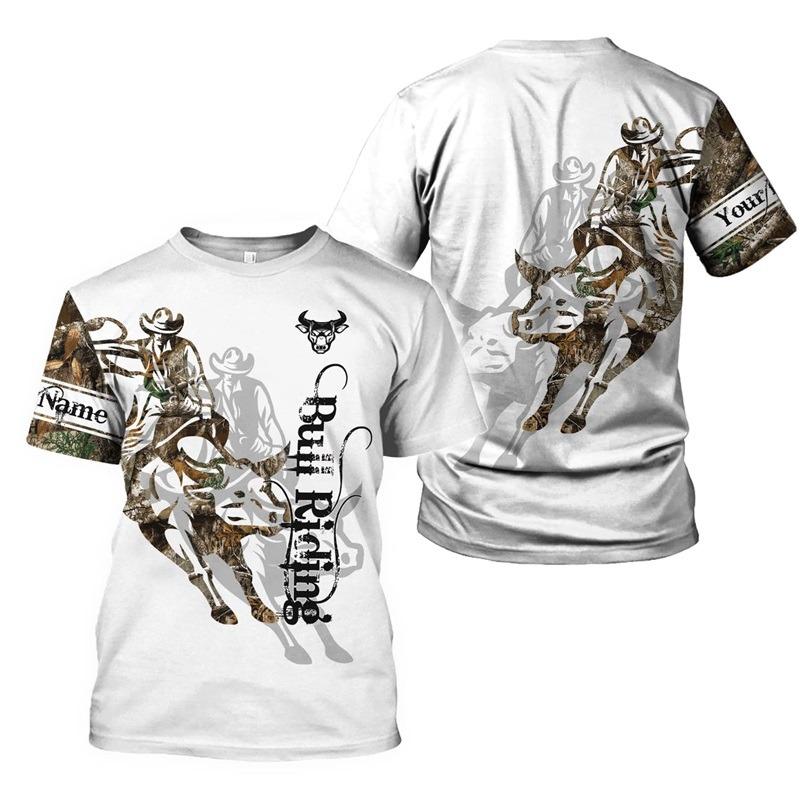 Bull Rider Graphic T Shirt for Men Top Tee Shirts Harajuku Fashion 3D Cowboy Riding Printed T-shirt Womens Clothing Short Sleeve