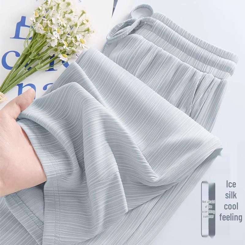 Plus Size Women's Summer Ice Silk Wide-Leg Pants - High Waist, Loose, Quick-Dry, Anti-Mosquito.