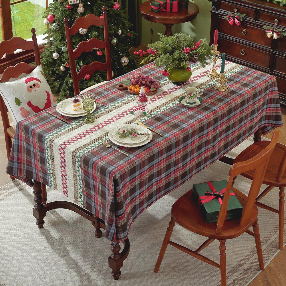 Vintage Green Checkered Tablecloth Christmas Plaid Slip Resistant Washable American Dining Cover Cross Border Deco Table Cover