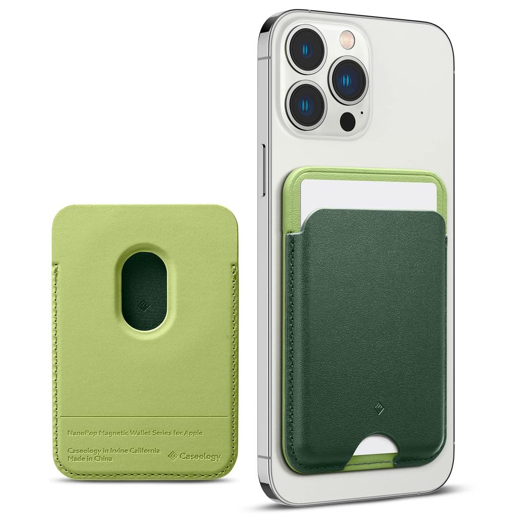 Caseology MagSafe Compatible Card Case with Vegan Premium Slim Compatible with iPhone iPhone and iPhone 13 Nano Pop Avo Green Built-in Magnet,