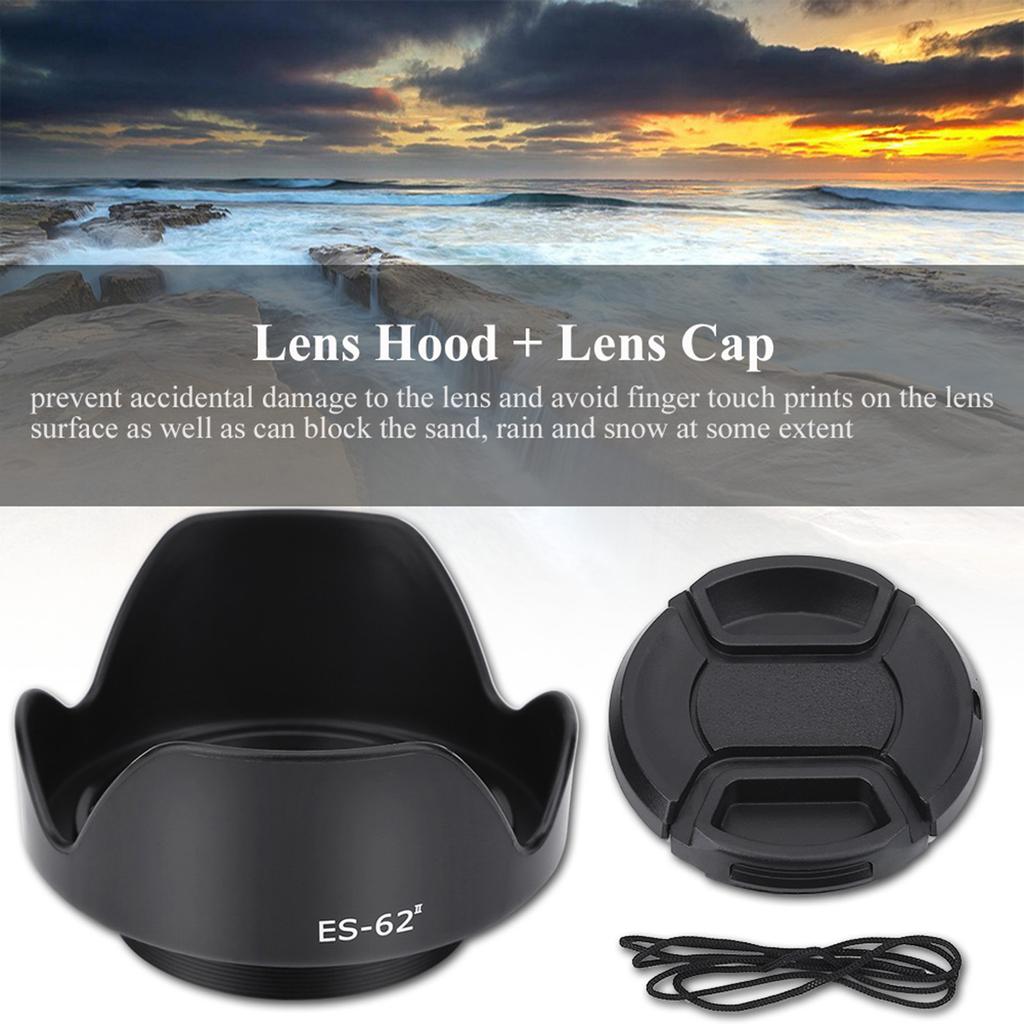 ES 62II Camera DSLR Lens Hood for Canon 50mm f 1.8 II with Lenses Cap