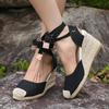 Ankle Lace Up Wedges Sandals Women Summer Closed Toe Espadrille Platform Sandles Woman High Heels Gladiator Sandalias Mujer 43