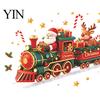 Self Adhesive Holiday Mural Christmas Train Wall Sticker, Santa Claus Reindeer Decals, Window Clings Murals, Removable PVC Art Decor for Home