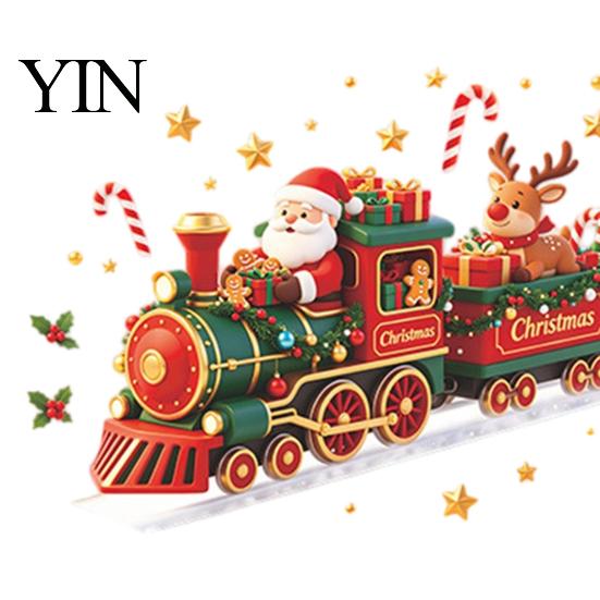 Self Adhesive Holiday Mural Christmas Train Wall Sticker, Santa Claus Reindeer Decals, Window Clings Murals, Removable PVC Art Decor for Home